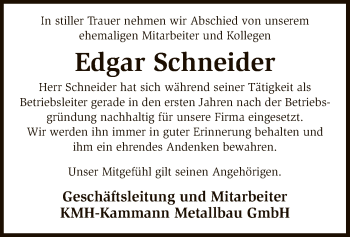 Traueranzeige von Edgar Schneider von SYK