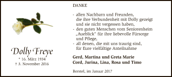 Traueranzeige von Dolly Freye von SYK