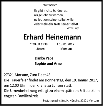 Traueranzeige von Erhard Heinemann von SYK