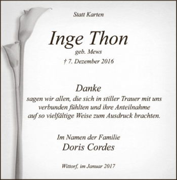 Traueranzeige von Inge Thon von SYK