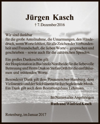 Traueranzeige von Jürgen Kasch von SYK