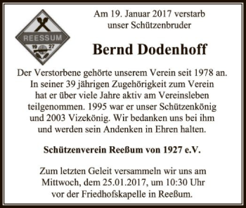 Traueranzeige von Bernd Dodenhoff von SYK