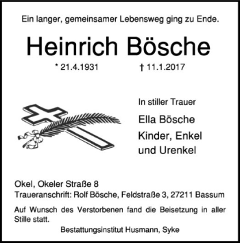 Traueranzeige von Heinrich Bösche von SYK