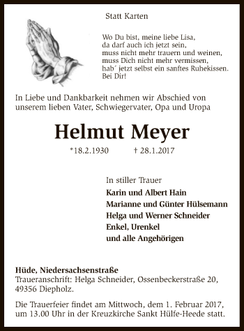 Traueranzeige von Helmut Meyer von SYK