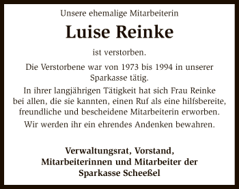 Traueranzeige von Luise Reinke von SYK