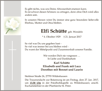 Traueranzeige von Elfi Schütte von SYK