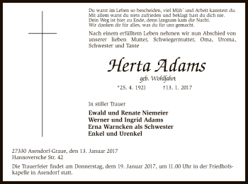 Traueranzeige von Herta Adams von SYK
