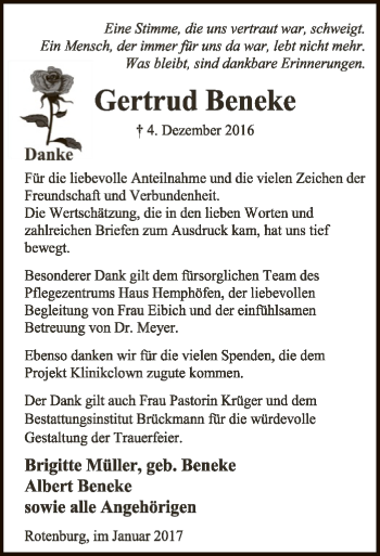 Traueranzeige von Gertrud Beneke von SYK