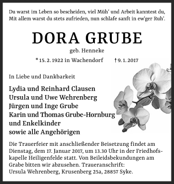 Traueranzeige von Dora Grube von SYK