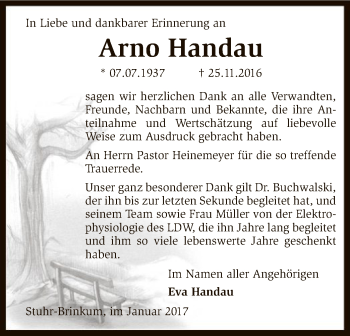 Traueranzeige von Arno Handau von SYK