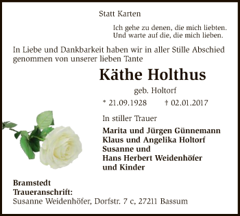 Traueranzeige von Käthe Holthus von SYK