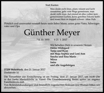 Traueranzeige von Günther Meyer von SYK