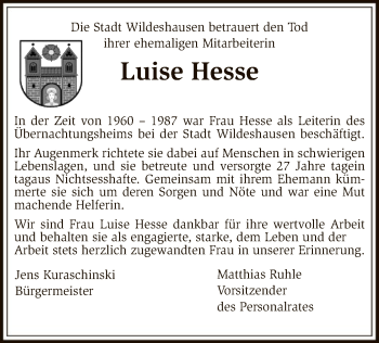 Traueranzeige von Luise Hesse von SYK