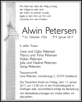 Traueranzeige von Alwin Petersen von SYK