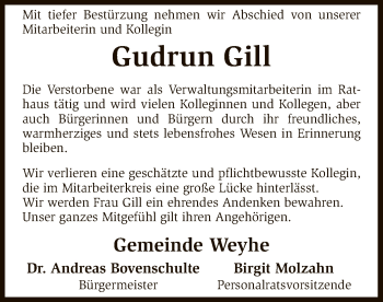 Traueranzeige von Gudrun Gill von SYK