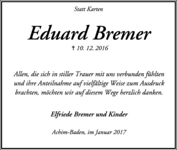 Traueranzeige von Eduard Bremer von SYK