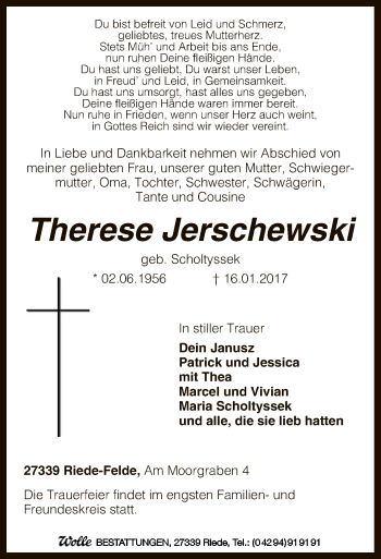 Traueranzeige von Therese Jerschewski von SYK