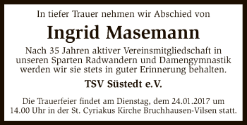 Traueranzeige von Ingrid Masemann von SYK