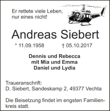 Traueranzeige von Andreas Siebert von SYK