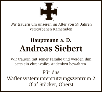 Traueranzeige von Andreas Siebert von SYK