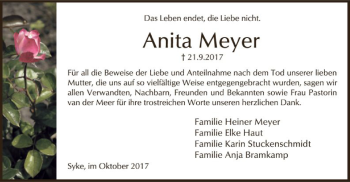 Traueranzeige von Anita Meyer von SYK