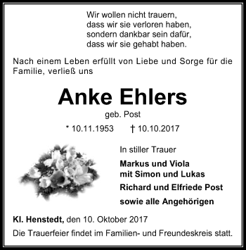 Traueranzeige von Anke Ehlers von SYK