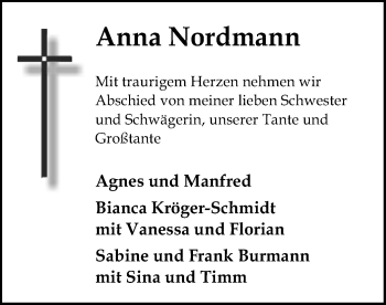 Traueranzeige von Anna Nordmann von SYK