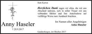 Traueranzeige von Anny Haseler von SYK