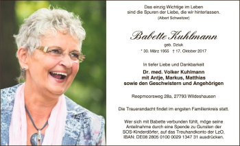 Traueranzeige von Babette Kuhlmann von SYK
