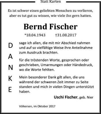 Traueranzeige von Bernd Fischer von SYK