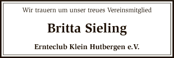 Traueranzeige von Britta Sieling von SYK