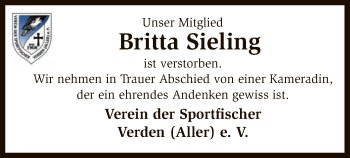 Traueranzeige von Britta Sieling von SYK