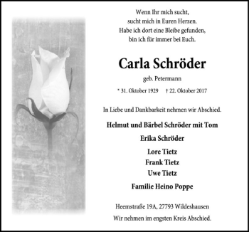 Traueranzeige von Carla Schröder von SYK
