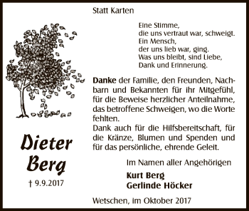 Traueranzeige von Dieter Berg von SYK