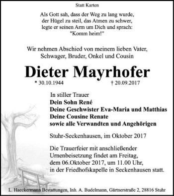 Traueranzeige von Dieter Mayrhofer von SYK