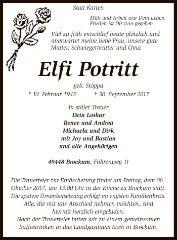 Traueranzeige von Elfi Potritt von SYK