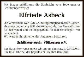 Traueranzeige von Elfriede Asbeck von SYK