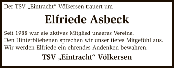 Traueranzeige von Elfriede Asbeck von SYK