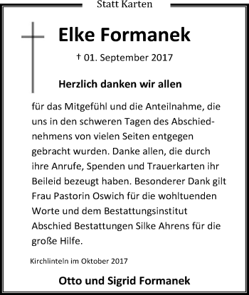 Traueranzeige von Elke Formanek von SYK