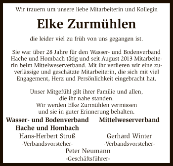 Traueranzeige von Elke Zurmühlen von SYK