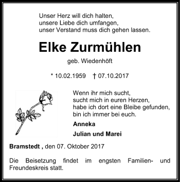 Traueranzeige von Elke Zurmühlen von SYK