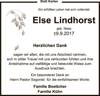 Traueranzeige von Else Lindhorst von SYK