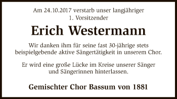 Traueranzeige von Erich Westermann von SYK