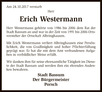 Traueranzeige von Erich Westermann von SYK