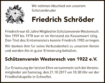 Traueranzeige von Friedrich Schröder von SYK