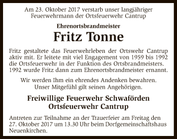 Traueranzeige von Fritz Tonne von SYK