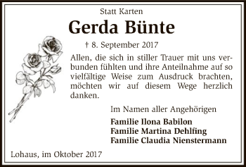 Traueranzeige von Gerda Bünte von SYK