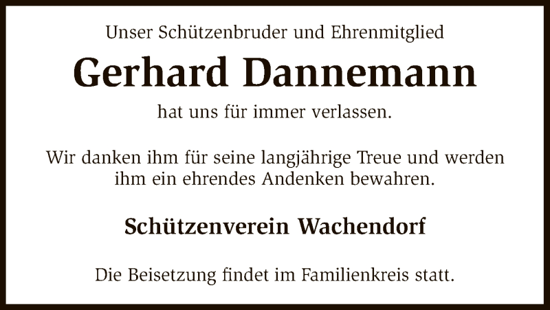  Traueranzeige für Gerhard Dannemann vom 06.10.2017 aus SYK