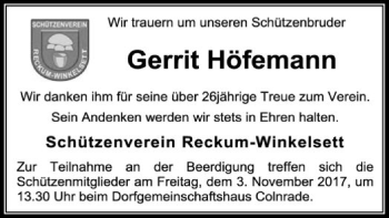 Traueranzeige von Gerrit Höfemann von SYK