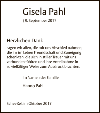 Traueranzeige von Gisela Pahl von SYK